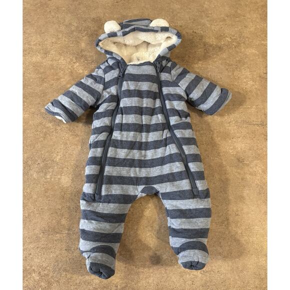 GAP Other - Baby Gap Winter Sherpa Lined Striped Snowsuit in Blue, Size 0-3Months